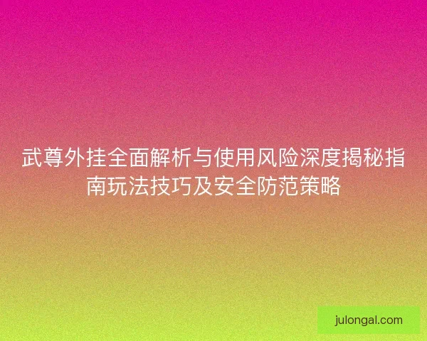 武尊外挂全面解析与使用风险深度揭秘指南玩法技巧及安全防范策略